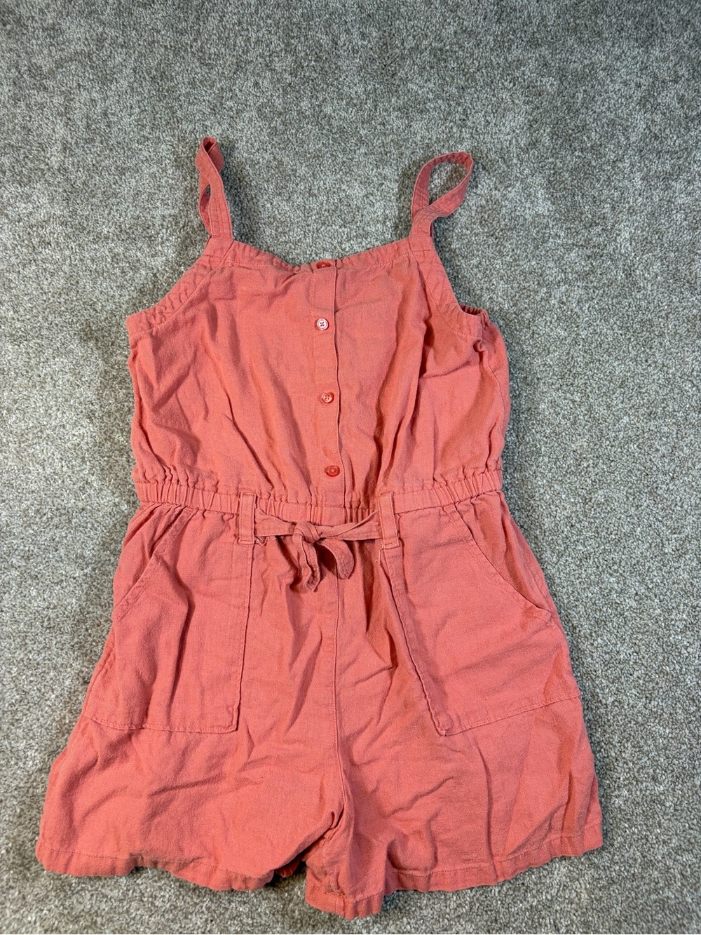 Old Navy Coral-Red Sleeveless Tie-Waist One-Piece Romper